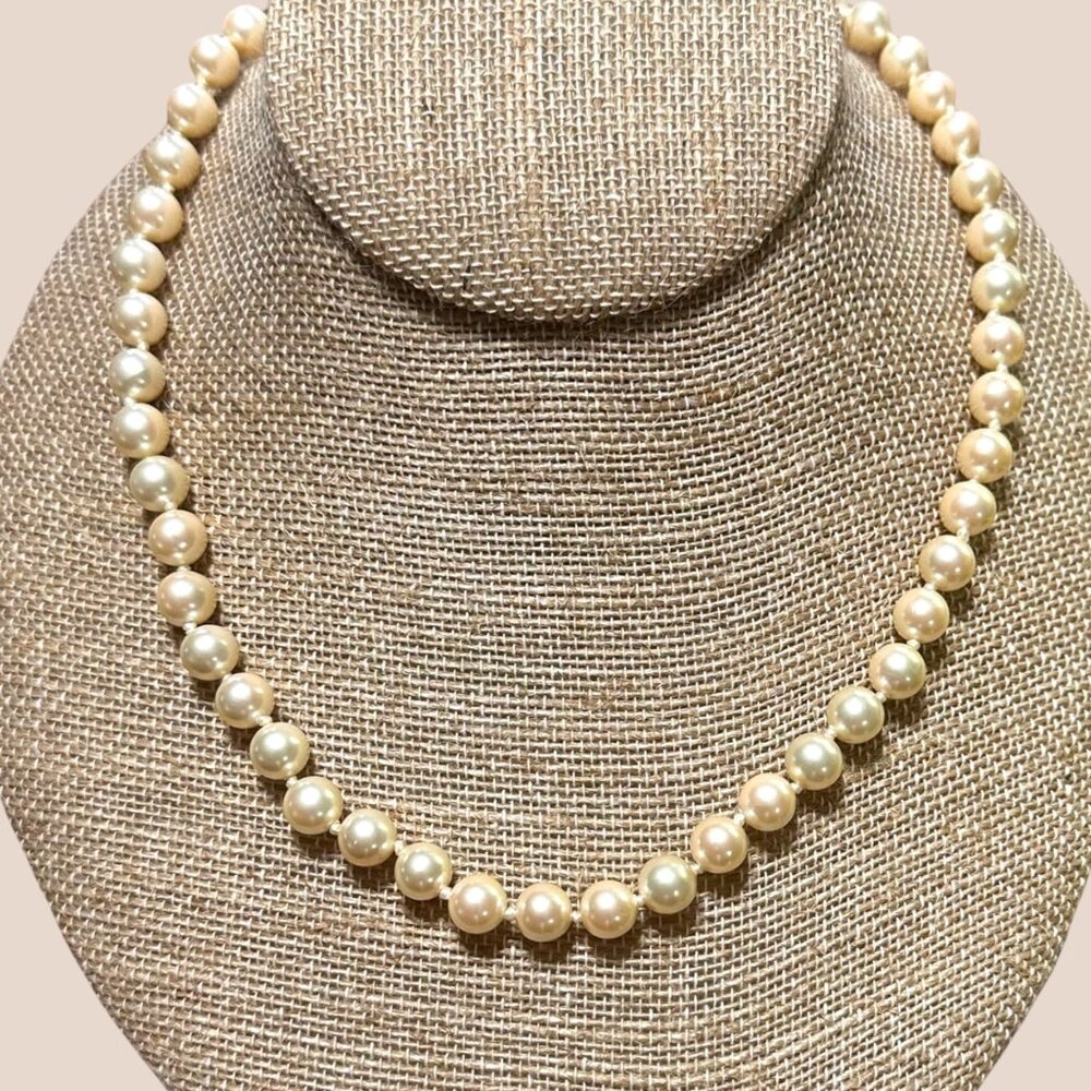 Marvella Vintage Faux Pearl Necklace With Gold Tone Fishhook Clasp 23 Inches Lon